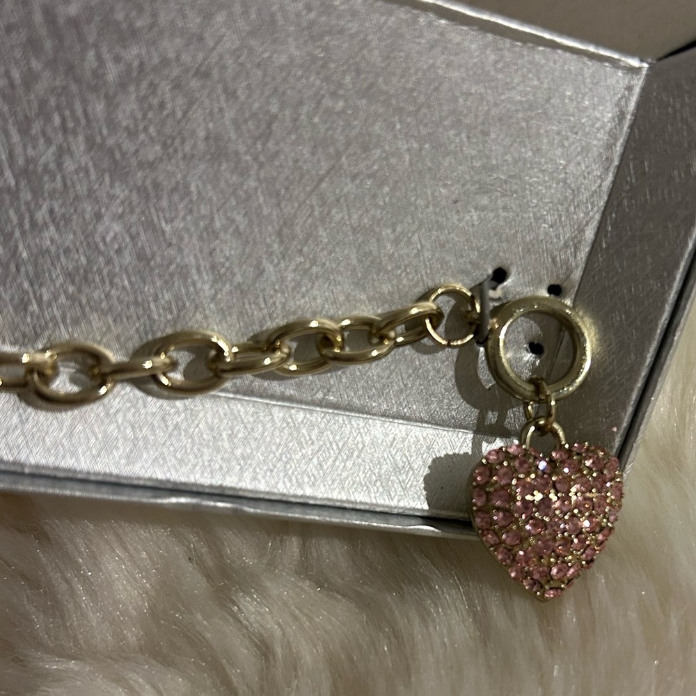 Pink Pave Puff Heart charm link bracelet NEW! - Picture 10 of 13